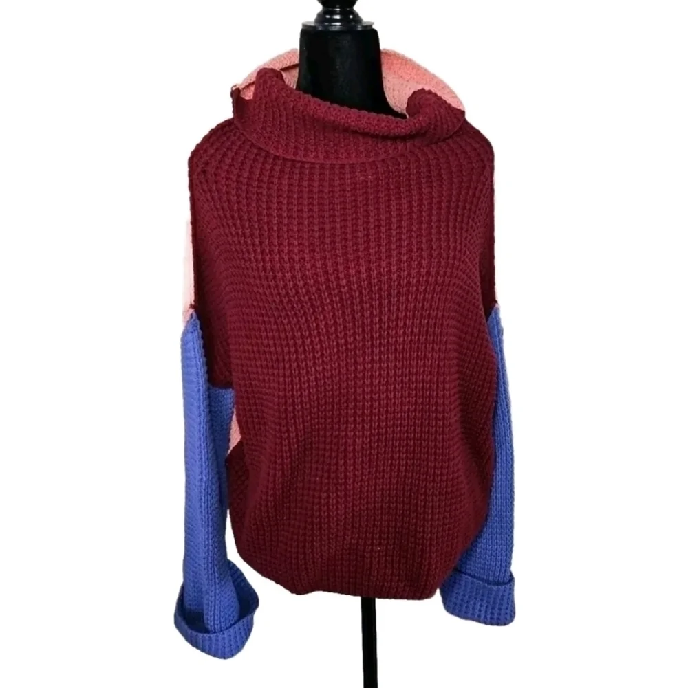 Free People Womens Park City Oversized Chunky Colorblock Sweater S